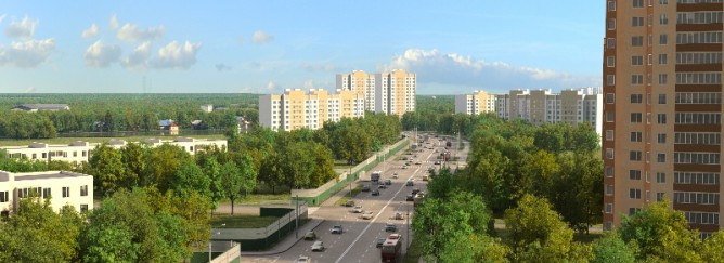 Участок автодороги в черте посёлка Коммунарка, 3D визуализация